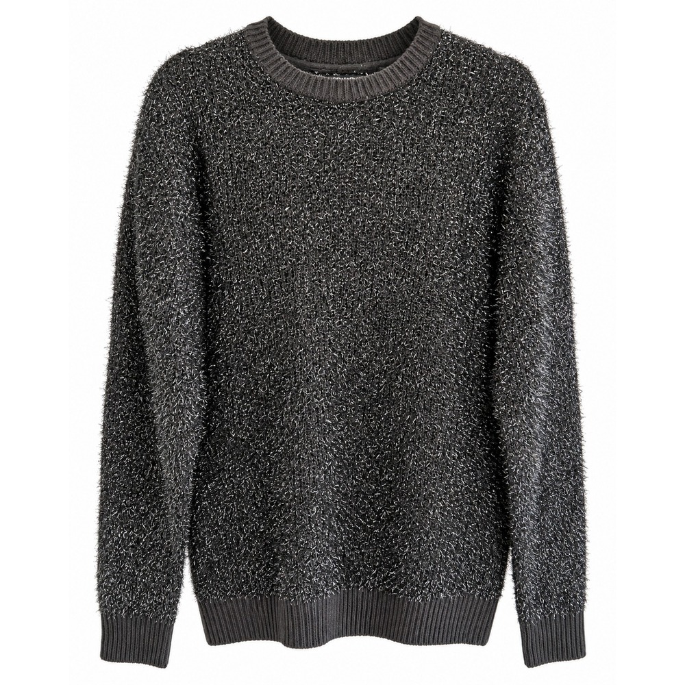 Brave Soul London Black Silver Metallic Knit Crewneck Sweater XL